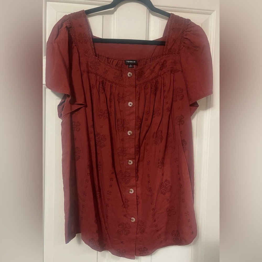 Torrid Women's Rust Embroidered Blouse